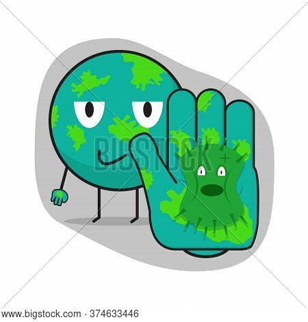 Vector Illustration Fight Covid-19 Corona Virus. Earth Fight Virus Concept.