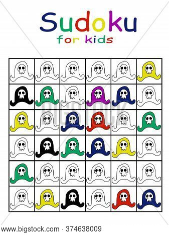 Pirate Hats Sudoku For Kids Stock Vector Illustration. Color All Captains' Hats Different Colors In 