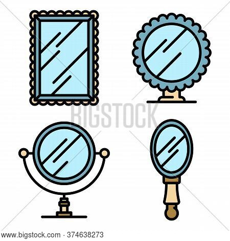 Mirror Icons Set. Outline Set Of Mirror Vector Icons Thin Line Color Flat On White