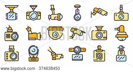 Dvr Camera Icons Set. Outline Set Of Dvr Camera Vector Icons Thin Line Color Flat On White