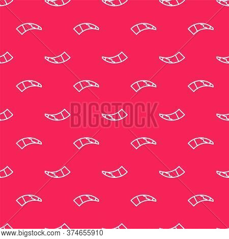 White Line Hunting Horn Icon Isolated Seamless Pattern On Red Background. Vector