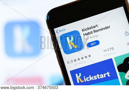 Moscow, Russia - 1 June 2020: Kickstart Habit Reminder Mobile App Logo On Phone Screen, Close-up Ico