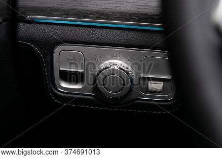 Novosibirsk/ Russia - April 21 2020:  Mercedes Benz Gle-class, Close-up Of Black Of  Headlight Butto