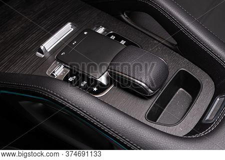 Novosibirsk/ Russia - April 21 2020:  Mercedes Benz Gle-class, Gear Shift. Automatic Transmission Ge
