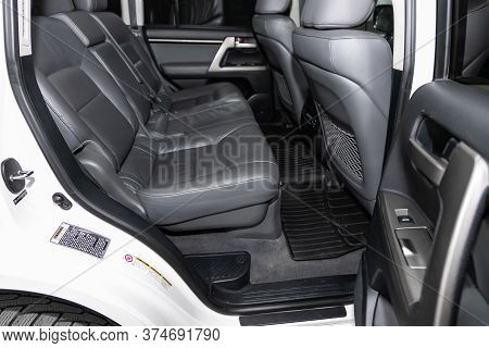 Novosibirsk/ Russia - June 15  2020:  Toyota Land Cruiser 200, Leather Interior Design, Car Passenge
