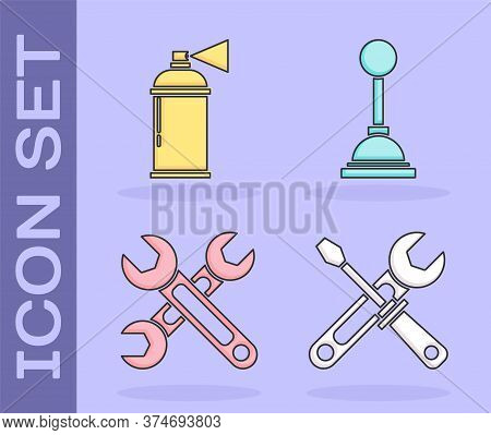 Set Screwdriver And Wrench Tools, Paint Spray Can, Wrench And Gear Shifter Icon. Vector