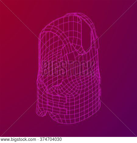 Police Flak Jacket Or Bulletproof Vest. Bullet Proof Concept. Wireframe Low Poly Mesh Vector Illustr