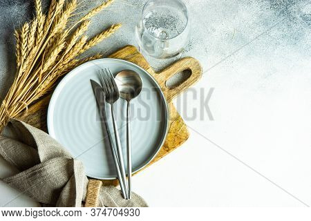 Rustic Table Setting With Wheat Ears