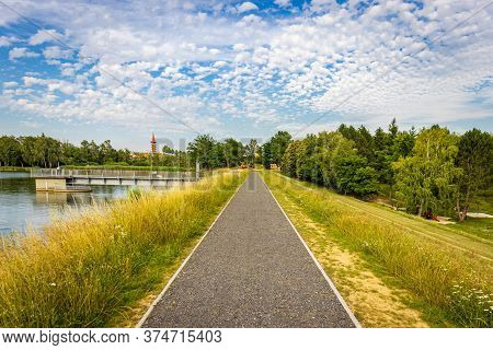 Bicycle Road Construction Site At Lake Gebart (gébárti-tó) In Zalaegerszeg, Hungary