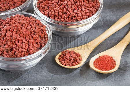 Annatto In A Bowl, Achiote Paste. Bixa Orellana