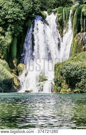 Kravice Waterfall On The Trebizat River In Bosnia And Herzegovina. Miracle Of Nature In Bosnia And H