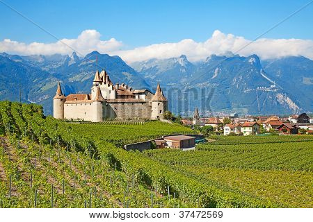 Slavný zámek Chateau hnízdo v kantonu Vaud, Švýcarsko