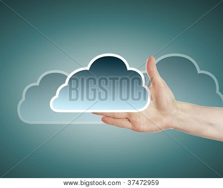 Hand med cloud computing symbol
