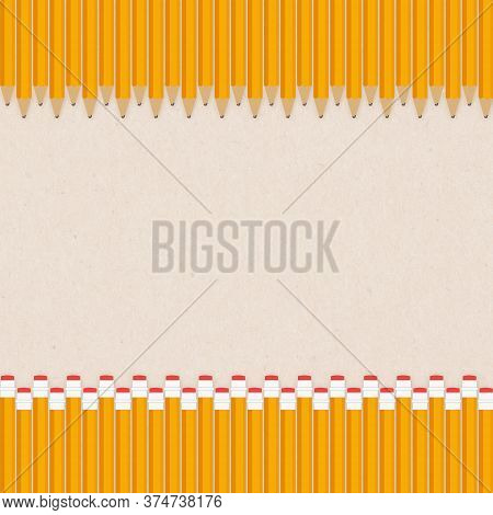 Illustration Yellow 2b Pencil With Eraser School Border With Beige Paper 3d Illustration