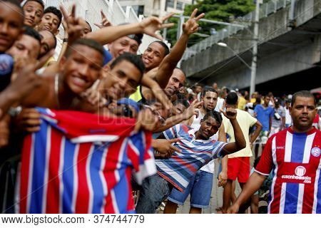Salvador, Bahia / Brazil - April 20, 2015: Esporte Clube Bahia Fans Face The Queue To Buy Tickets At