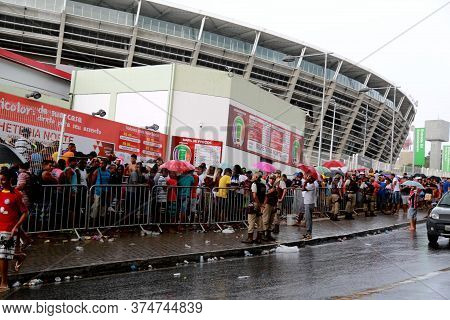 Salvador, Bahia / Brazil - April 20, 2015: Esporte Clube Bahia Fans Face The Queue To Buy Tickets At