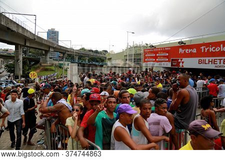 Salvador, Bahia / Brazil - April 20, 2015: Esporte Clube Bahia Fans Face The Queue To Buy Tickets At