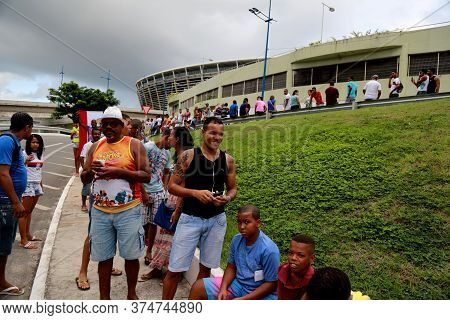 Salvador, Bahia / Brazil - April 20, 2015: Esporte Clube Bahia Fans Face The Queue To Buy Tickets At