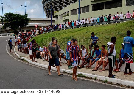Salvador, Bahia / Brazil - April 20, 2015: Esporte Clube Bahia Fans Face The Queue To Buy Tickets At