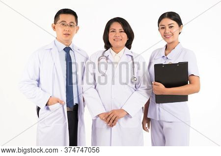 Group Of Asian Medical Team In Hospital ,doctor, Nurse And Physician Isolated On White Background.