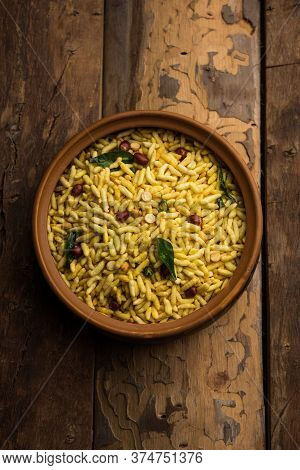 Puffed Rice Chivda Or Maharashtrial Bhadang Chiwda Served In A Plate