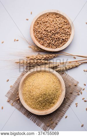 Raw Broken Wheat Or Daliya Or Dalia, Selective Focus