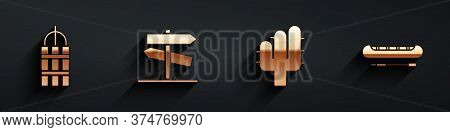 Set Detonate Dynamite Bomb Stick, Road Traffic Signpost, Cactus And Kayak Or Canoe And Paddle Icon W