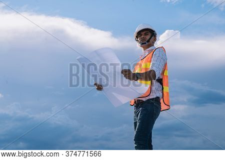 Project Engineer, Engineer And Technician Working On Construction Site, Construction Site Engineer W