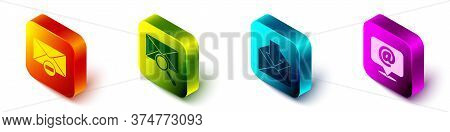 Set Isometric Delete Envelope, Envelope With Magnifying Glass, Envelope And Mail And E-mail On Speec