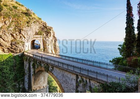 Famous scenic road of Amalfi coast, Italy.  A view from the Fiordo of Furore.