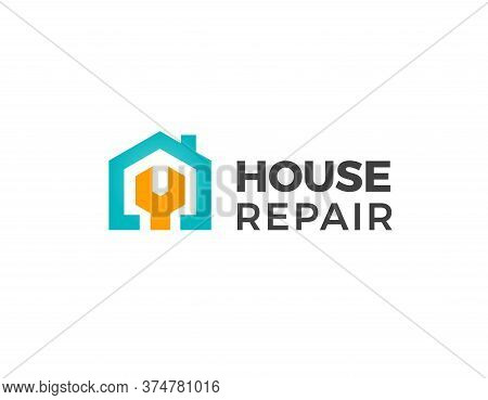House Repair Logo. Home Renovation Project Emblem. Wreck Tool Icon. Maintenance Service Sign. Isolat