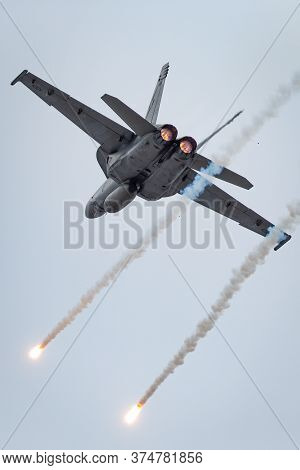 Avalon, Australia - February 28, 2015: Royal Australian Air Force (raaf) Boeing F/a-18f Super Hornet