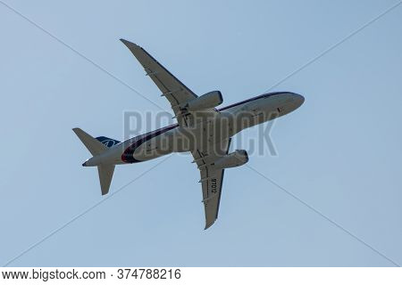 August 30, 2019. Zhukovsky, Russia. Russian Short-range Narrow-body Passenger Aircraft  Sukhoi Super