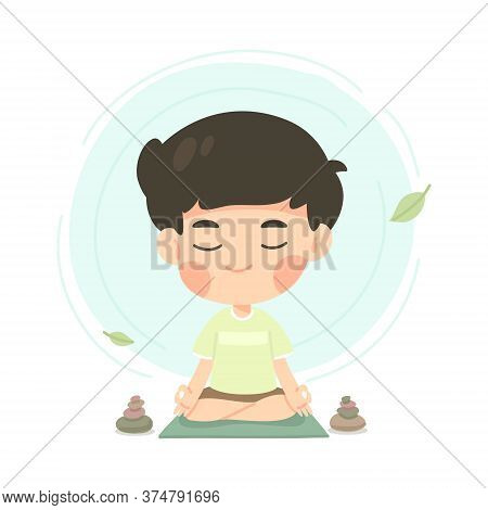 Cute Young Boy Cartoon In Meditation Pose