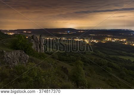 Nature And City View From Mountain At Night