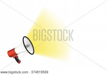 Hand Holds Loudspeaker With Yellow Flash Banner