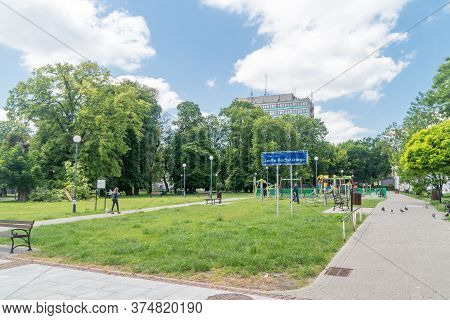 Lublin, Poland - June 11, 2020: Lech Kaczynski Square. Lech Kaczynski Was President Of Poland.