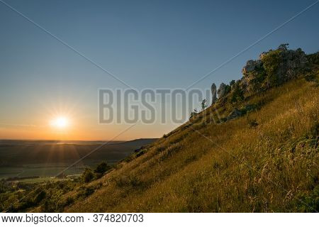 Sunset On Mountain Walberla In Franconian Switzerland