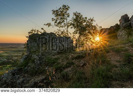 Sunset On Mountain Walberla In Franconian Switzerland