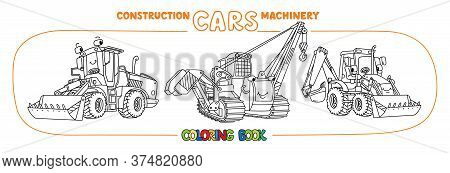 Funny Constuction Small Cars Set. Coloring Book