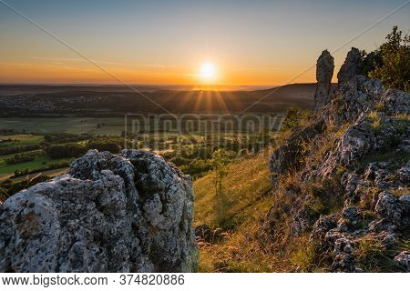Sunset On Mountain Walberla In Franconian Switzerland
