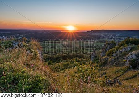Sunset On Mountain Walberla In Franconian Switzerland