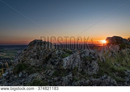 Sunset On Mountain Walberla In Franconian Switzerland
