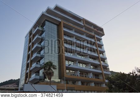 Budva, Montenegro - June 26, 2017: Real Estate And Apartments On The Beach Of The Adriatic Sea In Bu