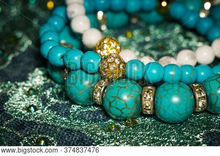 Boho Beaded Bracelets With White And Blue Dyed Howlite Stones.