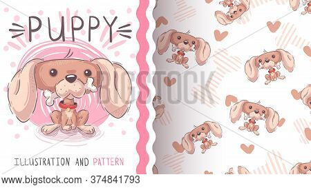 Cute Dog Wth Bone - Seamless Pattern. Vector Eps 10