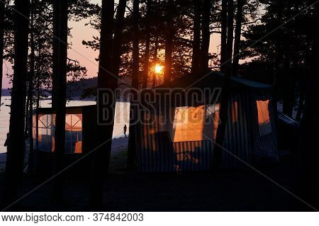 Closed Fabric Gazebo With Transparent Polyethylene Windows