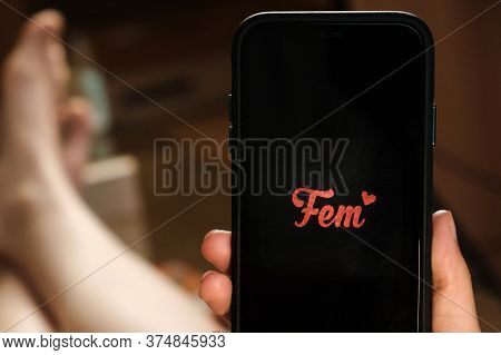 Fem Dating Service Using On The Smartphone By Lgbt Lesbian Girl For Fall In Love And Communication. 