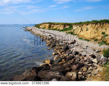 Typical Beautiful Natural Danish Coastline Beach Landscape In The Summer Fyn Funen Denmark