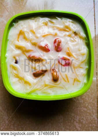 Semiya Milk Payasam Home Made Is Taken In A Bowl And The Image Taken From Top Angle.can See The Good
